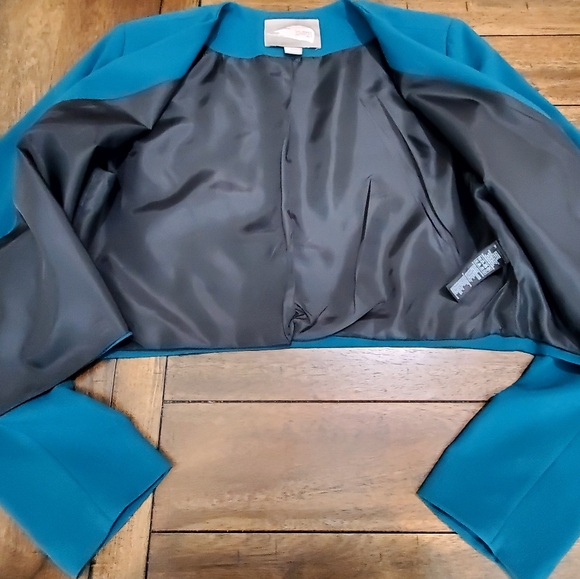 Love 21 by Forever 21 Lapel Cropped Lined Blazer Teal Green size Petite Small - Picture 3 of 8